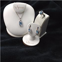 Swiss Blue Topaz Pendant with Matching Earrings and Ring