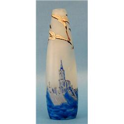 VERY FINE GALL+ ENAMELED CAMEO GLASS VASE, French. Circa 1900. Signed in enamel GallT. The ligh...