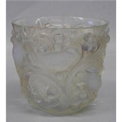 R. LALIQUE MOLDED OPALESCENT GLASS "AVALLON" VASE, French. Circa 1927. Engraved R. Lalique and...
