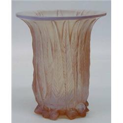 R. LALIQUE MOLDED OPALESCENT GLASS "EUCALYPTUS" VASE, French. Circa 1928. Molded R. Lalique. He...