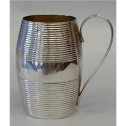 GEORGE III STERLING SILVER MUG, English. London. 1792. Makers: Peter and Ann Bateman. Of ovoid...