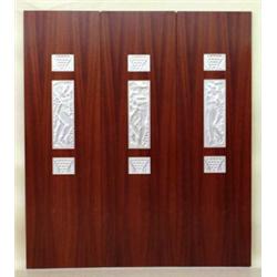 THREE PANEL LALIQUE MOLDED AND FROSTED CRYSTAL AND WOOD SCREEN, French. Signed Lalique France....