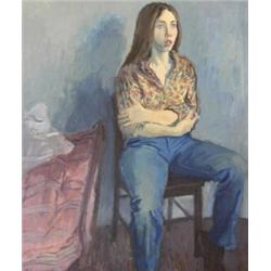 RAFAEL SOYER (American. 1899-1987), "Blake in Blue Jeans". Signed Raphael Soyer l/l. Also title...