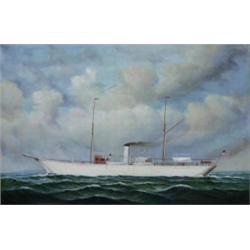 D. TAYLER (American. Born 1926), "Steamer at Sea." Signed D. Tayler l/r., Oil on Canvas. Meas...
