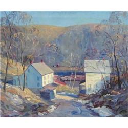JOHN E. BERNINGER (American. 20th Century), "Two Houses Near Railroad Yards in the Valley". Sig...