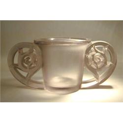 R. LALIQUE MOLDED AND FROSTED GLASS "PIERREFONDS" VASE, French. Circa 1926. Engraved R. Lalique...