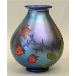 TIFFANY STUDIOS ENAMELED FAVRILE GLASS VASE, American. Circa 1895. Signed L.C. Tiffany Favrile...