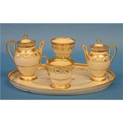FINE FIVE PIECE VIENNA PORCELAIN TETE DE TETE SET, Austrian. 19th Century. Underglaze blue beeh...
