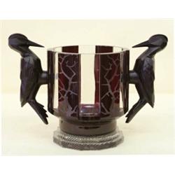 OUTSTANDING BACCARAT RED, CLEAR AND BLACK CRYSTAL CENTERPIECE, French. Signed. Designed by Cath...