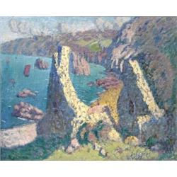 JOSEPH LEPINE (French. 1867-1943), "French Coastal Scene". Signed J. Lepine l/r., Oil on Pane...