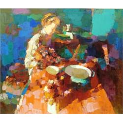 NICOLA SIMBARI (Italian. Born 1927), "Interior Red & Green". Signed Simbari and dated 64 c/r. A...