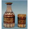 Image 1 : GOOD ENAMELED GLASS WATER BOTTLE AND GOBLET, Bohemian. 19th Century. Each cut with vertical pan...