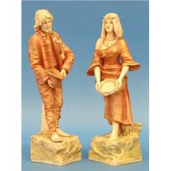 PAIR OF PORCELAIN FIGURES OF MUSICIANS, German. Eichwald. Circa 1910. By B. Bloch & Co. Impress...