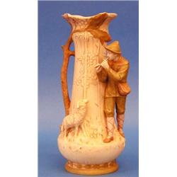 ROYAL DUX PORCELAIN VASE, Bohemian. 20th Century. In the shape of a tree trunk with branch form...