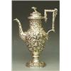 VERY FINE REPOUSSE STERLING SILVER COFFEE POT, American. 1880-1890. Maker: S. Kirk & Son. Of ba...