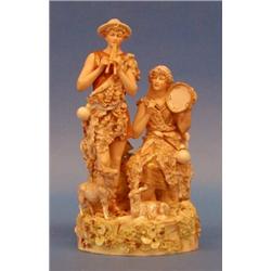 FINE ROYAL DUX GROUP, Bohemian. 20th Century. Of a shepherd and shepherdess with musical instru...
