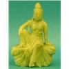 Image 1 : CELADON NEPHRITE JADE FIGURE OF GUANYIN, Chinese. Carved seated on a rock dressed in a loose ro...