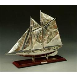 SUPERB STERLING SILVER MODEL OF A SAILING VESSEL, Italian. By Valori Argenti. The slick vessel...
