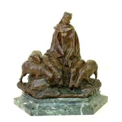 CHARLES KORSCHMANN (Czechoslovakian. Born 1872), "Shepherdess with Flock". Signed Ch. Korschman...