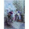 PORCELAIN PLAQUE, Italian. Circa 1910. Painted with two young men courting a young lady on a vi...