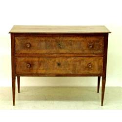 NEO CLASSICAL INLAID WALNUT COMMODE, Italian. 18th Century. The rectangular top above two long...