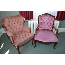 Two button tufted parlour chairs with cabriole legs