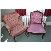 Image 1 : Two button tufted parlour chairs with cabriole legs