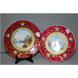 Pair of wall hanging collector plates with shores cape scenes