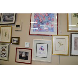 Selection of four framed prints including still life, and lake scenes