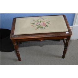 Mahogany stool with needle point seat and turn leg supports