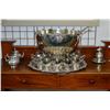Image 1 : Large silver-plate punch bowl set with bowl, twelve punch cups, drip tray and punch ladle plus a sil