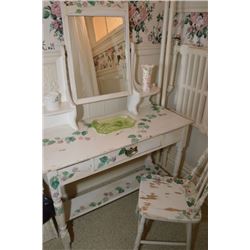 Painted floral pattern vanity set with chair, shabby chic