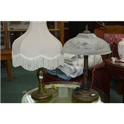 Two vintage style cast table lamps, one with glass shade