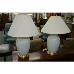Pair of bas relief glass table lamps