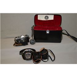 Vintage cased Asahi Pentax Spotamatic camera with extra lenses, instruction books and accessories in