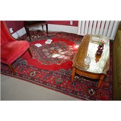 Iranian floor rug with large boarder, single medallion in shades of red and navy, 108  X 80  - Rm 10