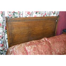 Antique oak head board with carved decoration Rm 105