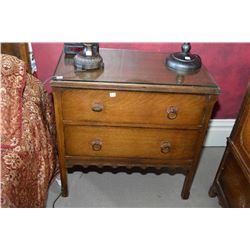 Antique oak two drawer side table to match lot 81, Rm 105