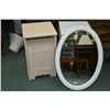 Image 1 : Two Small single door bathroom stand and white framed wall mirror