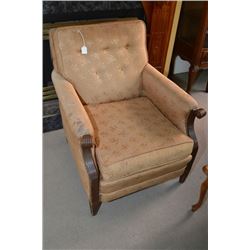 Vintage brocade upholstered parlour chair with show wood