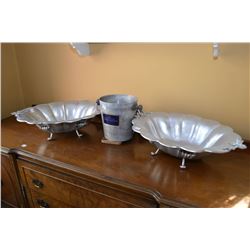 Pair of large aluminium centre bowls and a champagne bucket