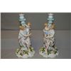 Image 1 : A pair of antique matched German Rococo porcelain figural candlesticks 14" in height