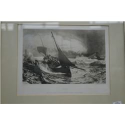 Framed vintage etching of a painting by Napier Henry entitled "Saved"