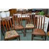 Image 1 : Four upholstered slat back dining chairs, two with leather and two the floral fabric