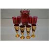 Image 1 : Selection of vintage ruby glass including cylinder vase with clear glass ruffled edge, ruby and gilt