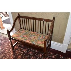 Semi contemporary spindle back hall bench with upholstered seat