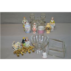 Selection of vintage small collectibles from main office including pressed candlesticks small figure