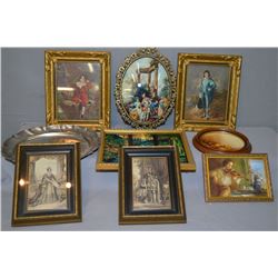Selection of vintage prints including gilt shadow boxed framed Victoria and Albert, French 18th cent