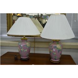 Two Pink Floral Motif Lamps