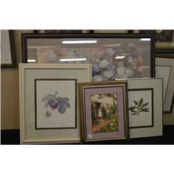 Selection of framed prints including floral garden scene, etc